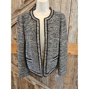 Talbots M P PETITE black and White Open-Front Blazer w/ Ornate Trim
^